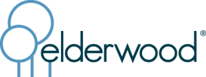 Elderwood at Hornell logo with light blue circles and name elderwood in dark blue on white background